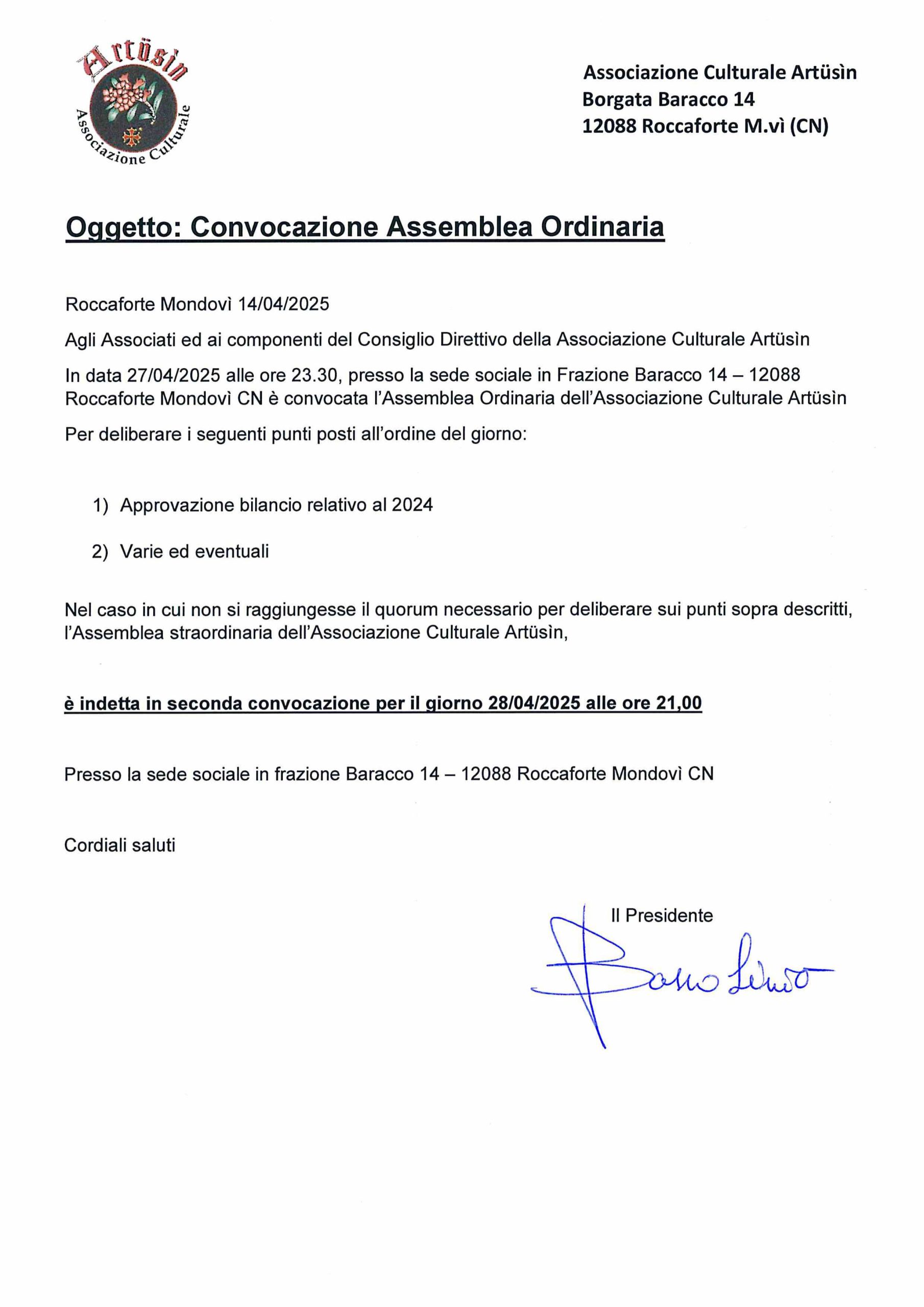 Scopri di più sull'articolo CONVOCAZIONE ASSEMBLEA ORDINARIA
