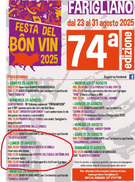 Al momento stai visualizzando Artüsìn alla “Festa del bon vin” di Farigliano